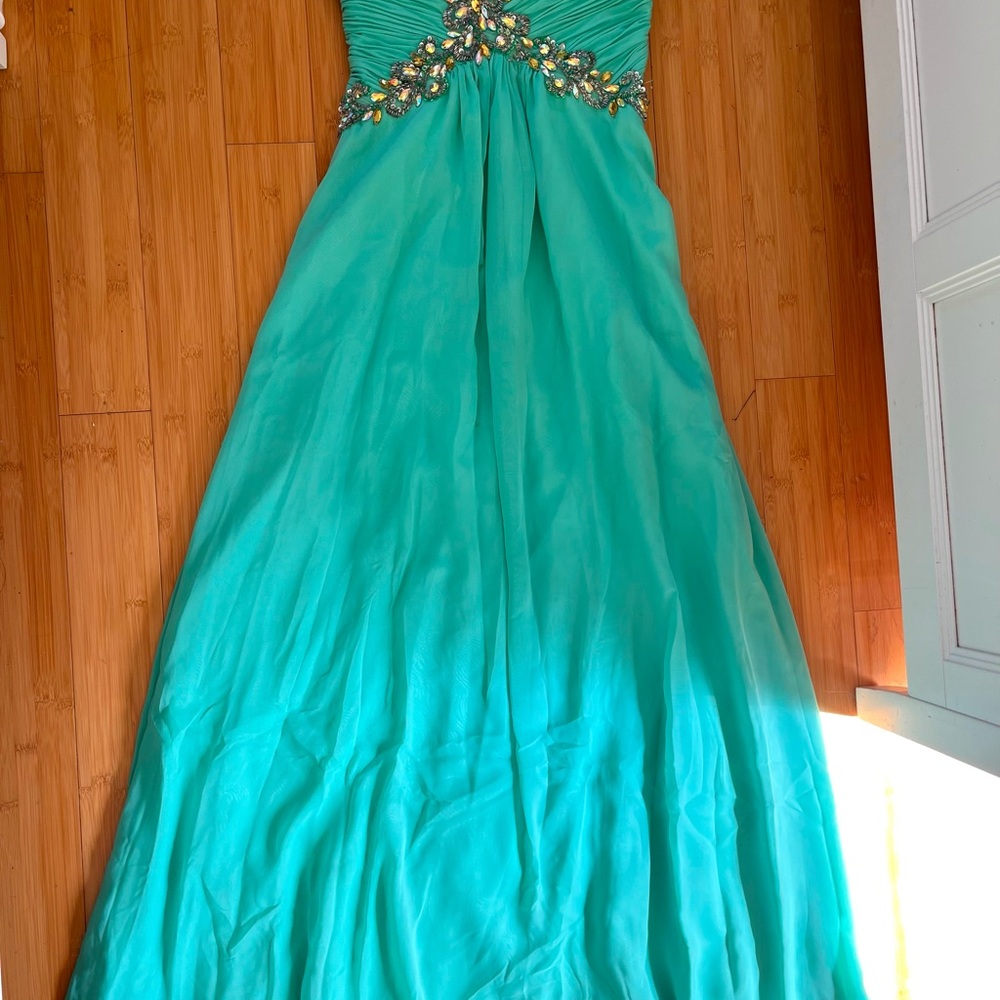 Elegant Turquoise Gown with Embellishments